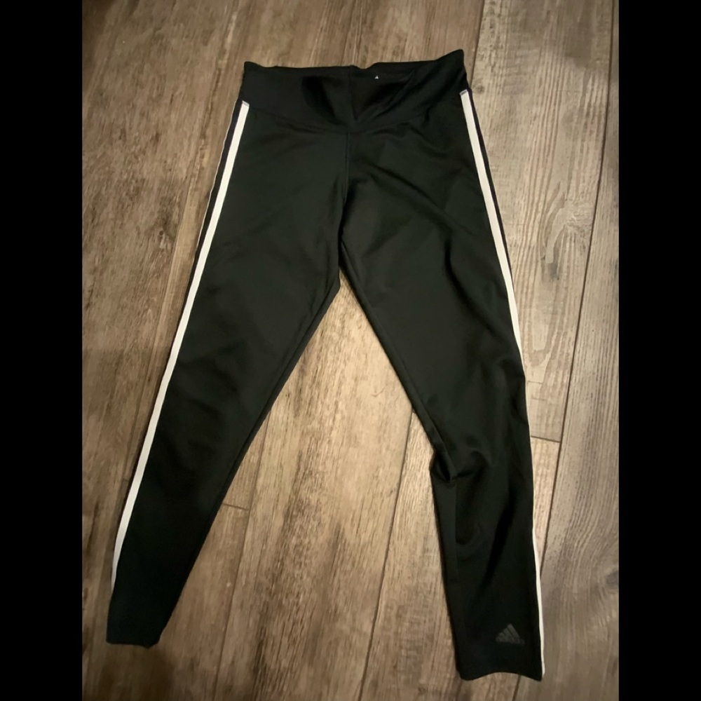 Adidas womens running leggings size M black with white strips